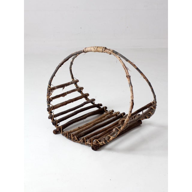 Vintage Rustic Twig Basket With Arched Handle For Sale - Image 4 of 18