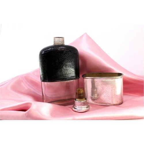 Metal Glass Bottle with Leather Lining For Sale - Image 7 of 8