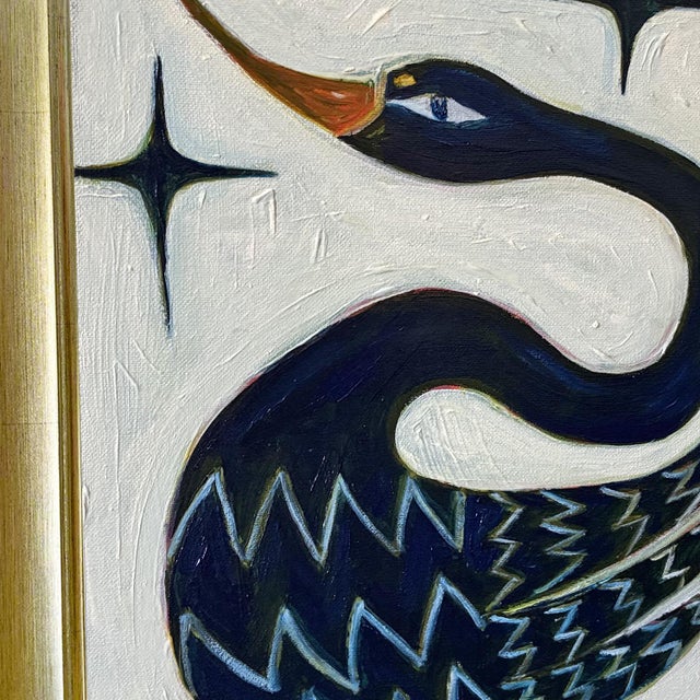 2020s Original Framed Swan Painting Wall Art, Oil on Canvas in Gold Frame, 11" X 14" Minimalist Boho Home Decor For Sale - Image 5 of 5