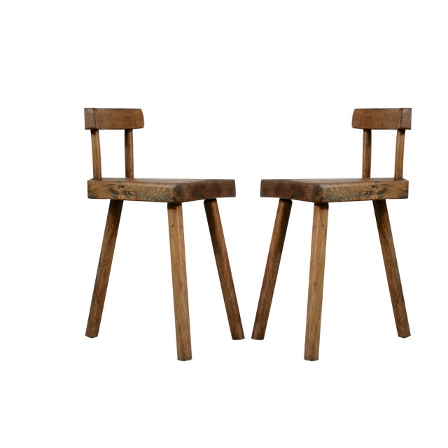 Set of French Tripod Stools with Brutalist Backs, 1960s For Sale