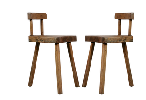 Set of French Tripod Stools with Brutalist Backs, 1960s