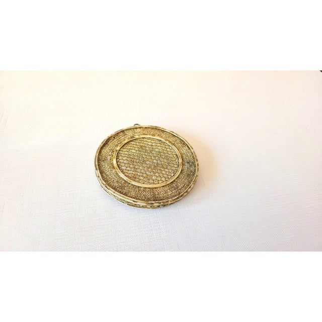 Chinese Vintage Chinese Hetian Jade Disc Bi in Silver Enamel Frame With Rubies and Pearl For Sale - Image 3 of 9