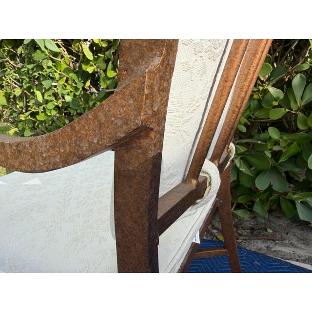 Vintage Hammered Iron Scroll Arm Lounge Chairs With Brass Finials, a Pair For Sale - Image 11 of 18