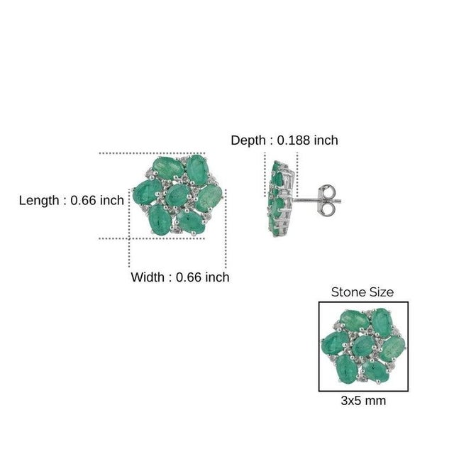 925 Silver 6.21 Ct Emerald and Diamond Floral Cluster Stud Earrings, a Pair For Sale - Image 10 of 12