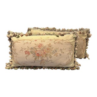 Nancy Corzine Pair of Aubusson Pillows With Moss Green Silk Velvet For Sale