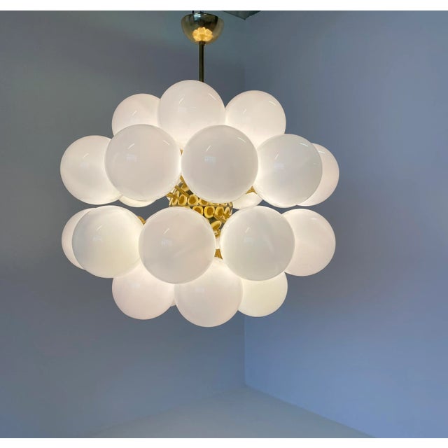 Brass & White Murano Glass Sphere Chandelier, 2000s For Sale - Image 4 of 13