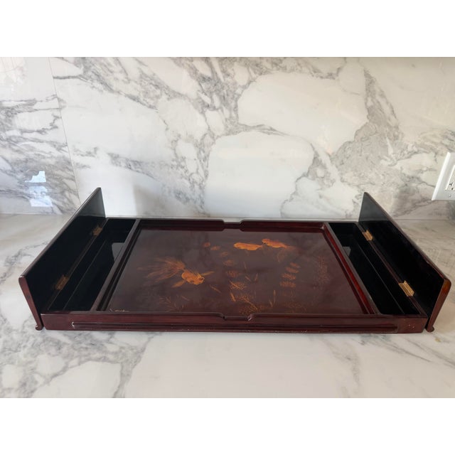 Asian 1950s Vietnamese Laquered Signed Goldfish Tea Tray For Sale - Image 3 of 6