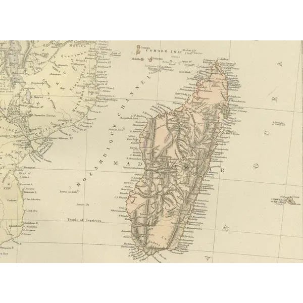 Antique Decorative Coloured Map of South Africa and Madagascar, 1882 For Sale - Image 6 of 7