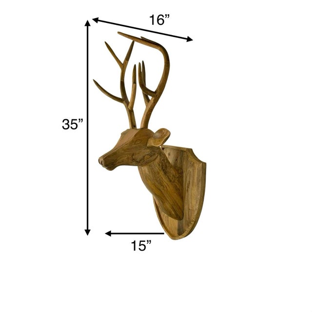 This Pottery Barn Buck Sculpture Large Deer Head Carved Wood Rustic Cabin Man cave Wall Decor is a decorative piece...