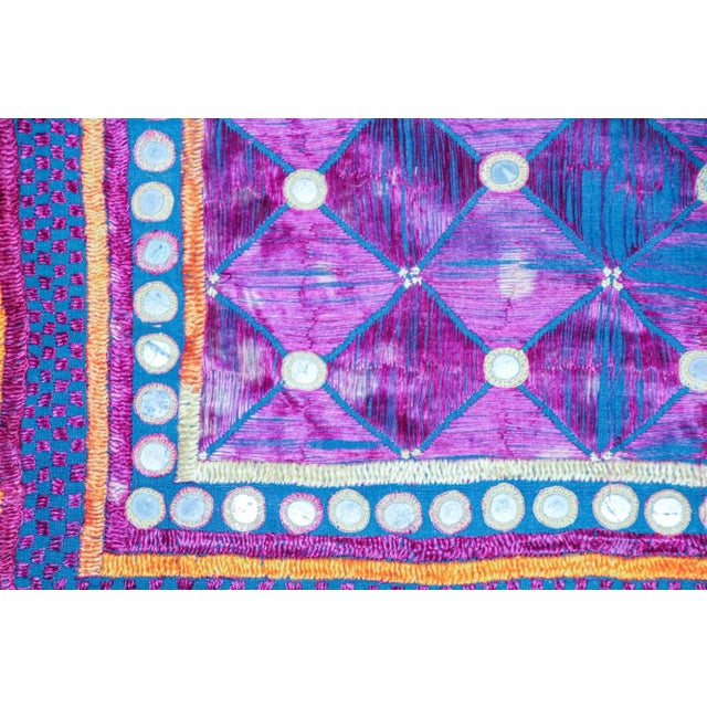 Vintage Banjara Ethnic Embroidered Chaakla With Mirrors, Wall Hanging, India For Sale - Image 11 of 13