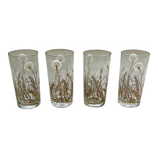 Mid Century 22k Gold Dandelion Highball Glassware Set by Gregory Duncan - Set of 4 For Sale