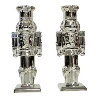 Vintage Americana Hollywood Regency Christmas Nutcracker Candle Holders - A Pair, Silverplate. For Sale