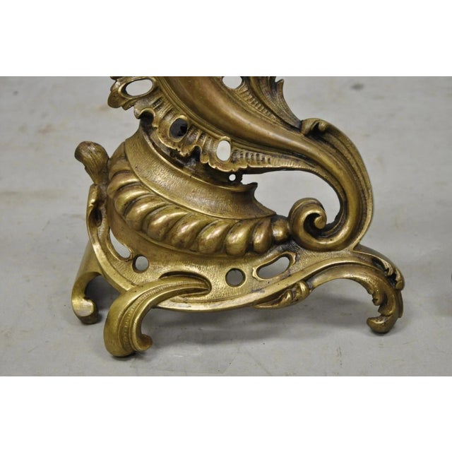 Vintage French Rococo Bronze Acanthus Leafy Scroll Fireplace Andirons - A Pair For Sale In Philadelphia - Image 6 of 11