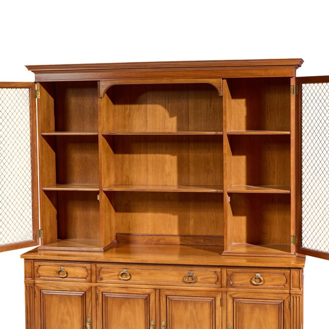 Late 20th Century Kindel Furniture French Regency Fruitwood Breakfront Bookcase Cabinet Credenza For Sale - Image 11 of 18