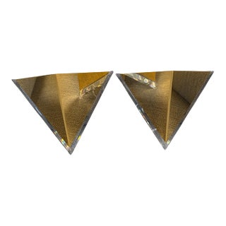 Pair of Mid-Century Acrylic and Brass Geometric Sconces, 1970s For Sale
