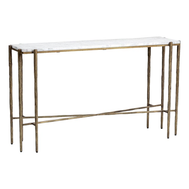 Luna White Marble & Brass Finish Modern Console Table For Sale