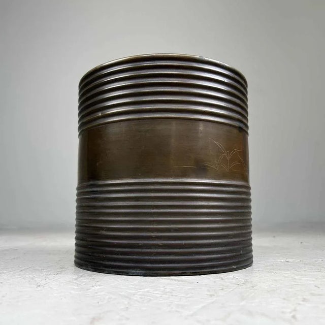 Taishō Copper Hibachi with Palm/Bird Decoratiom, 1920s For Sale - Image 3 of 11