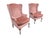 Wood Mid 20th Century Rose Gold Pink Crushed Velvet Wingback Chairs- A Pair For Sale - Image 7 of 18