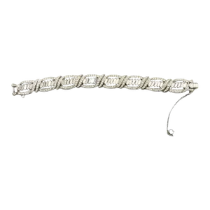 Vintage Signed Crown Trifari Rhodium Plated Rhinestone Harper's Bazaar Bracelet