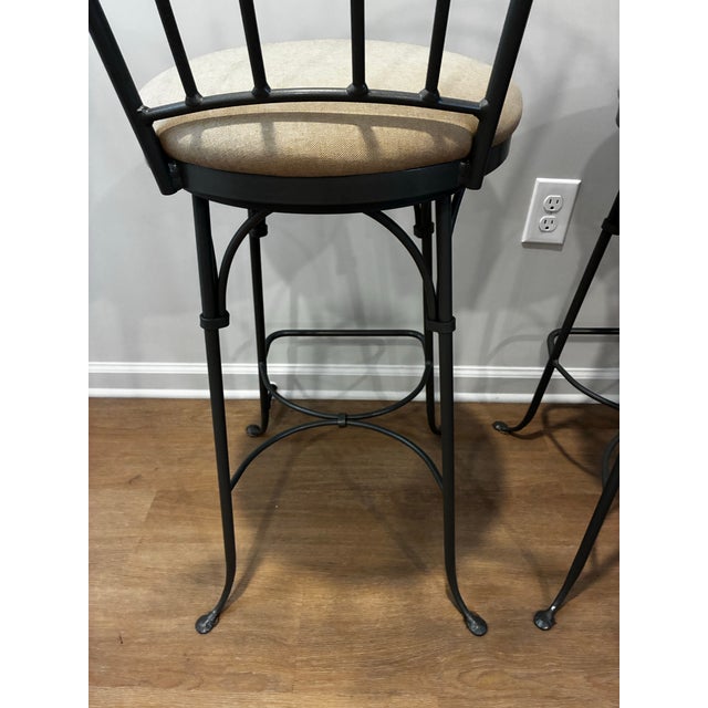 Late 20th Century Late 20th Century Pair Charleston Forge Gray Wrought Iron Arched Swivel Bar Stools For Sale - Image 5 of 12