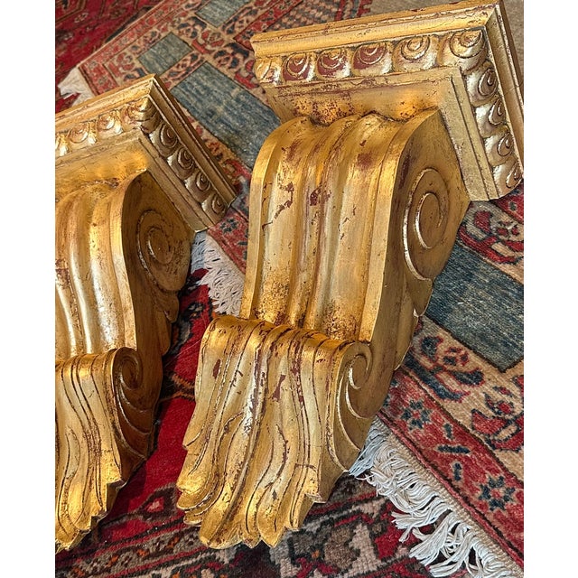 English Pair of English Giltwood Wall Brackets For Sale - Image 3 of 14