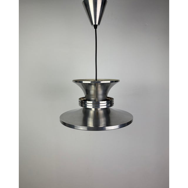 Danish Space Age UFO Brushed Aluminum Pendant Lamp, 1970s For Sale - Image 3 of 18
