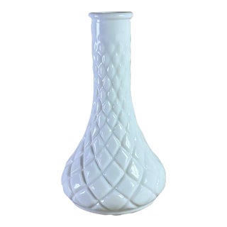 Mid 20th Century Vintage Quilted Pattern Milk Glass Vase For Sale
