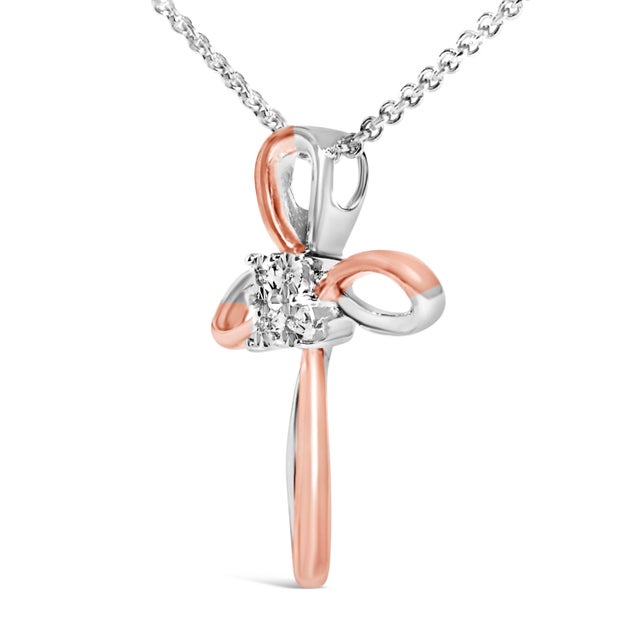 Contemporary 10K Rose Gold Plated Sterling Silver Diamond Accent Cross Pendant Necklace For Sale - Image 3 of 5