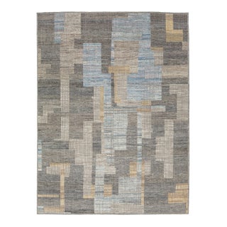 Modern Moroccan Wool Rug in Gray With Abstract Geometric Design For Sale