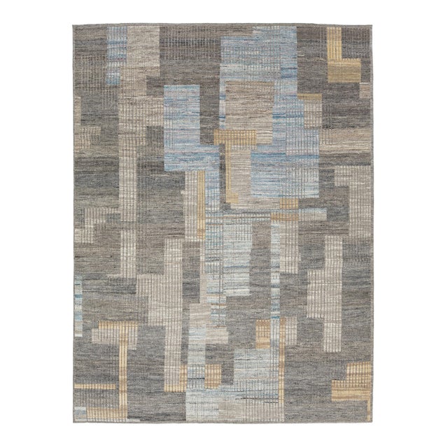 Modern Moroccan Wool Rug in Gray With Abstract Geometric Design For Sale