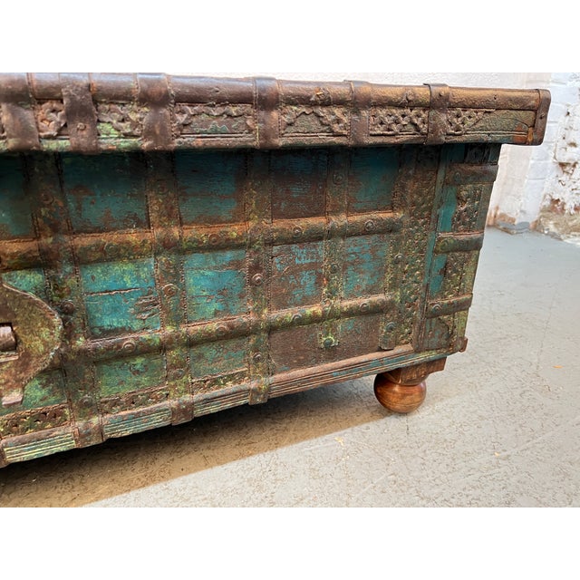 Antique Indian Pitara Chest With Turquoise Patina For Sale - Image 17 of 18