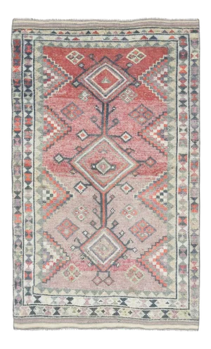 Vintage Turkish Hand-Knotted Wool Cotton Pink Area Rug