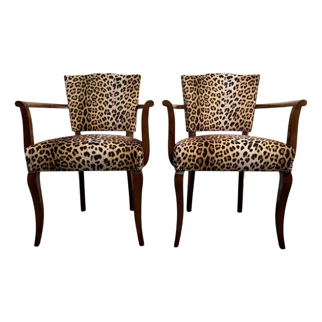 French Occasional Armchairs in Leopard Print Velvet, 1940s, Set of 2 For Sale
