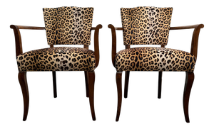 French Occasional Armchairs in Leopard Print Velvet, 1940s, Set of 2