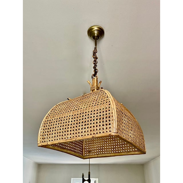 Rattan Cane Pendant Light, 1970s For Sale - Image 6 of 9