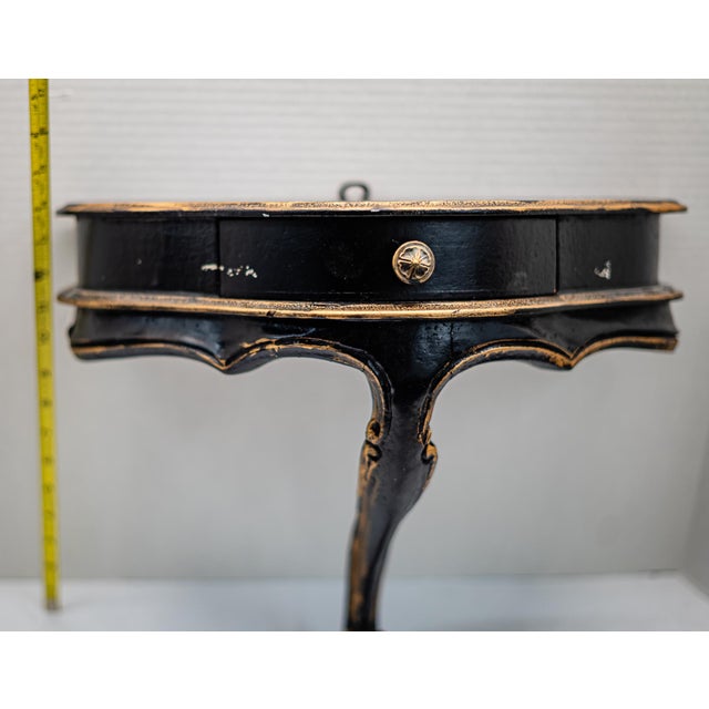 French Provincial Antique Baroque Black and Gold Wall Mount Shelf With Drawer For Sale - Image 3 of 10