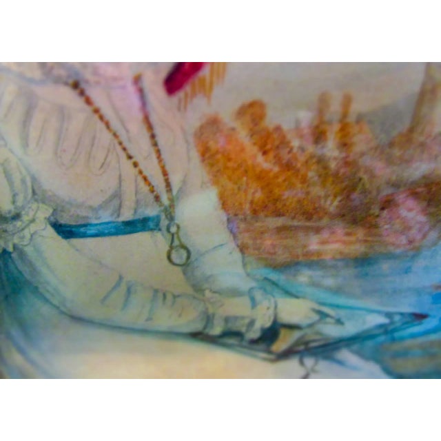 Early 18thc French Watercolor Portrait Seated Lady Drawing Castle in Background For Sale In Savannah - Image 6 of 12