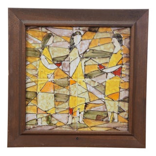 Harris G. Strong Ceramic MCM Female Figures Mosaic Tile Art Plaque 16" For Sale