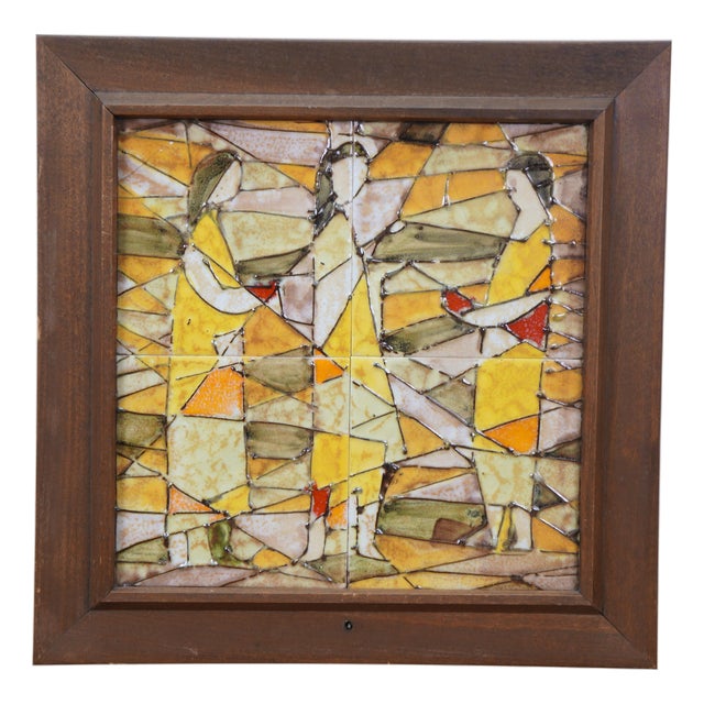Harris G. Strong Ceramic MCM Female Figures Mosaic Tile Art Plaque 16" For Sale