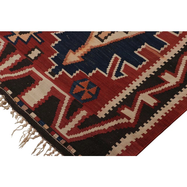 Traditional Vintage Tribal Kilim in Brick Red With Bold Geometric Patterns - Rug & Kilim For Sale - Image 3 of 7
