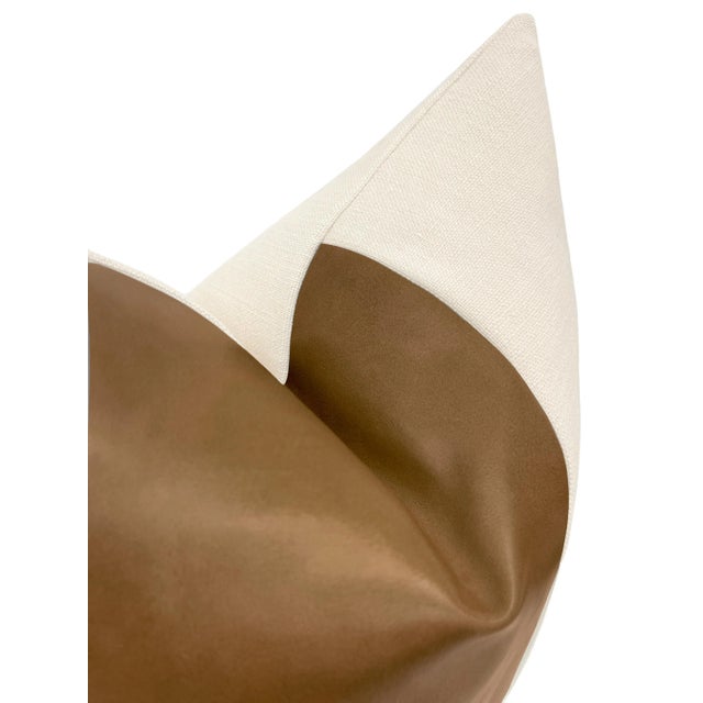 22" Sable Faux Leather Panel + Linen Pillows - a Pair For Sale - Image 4 of 5