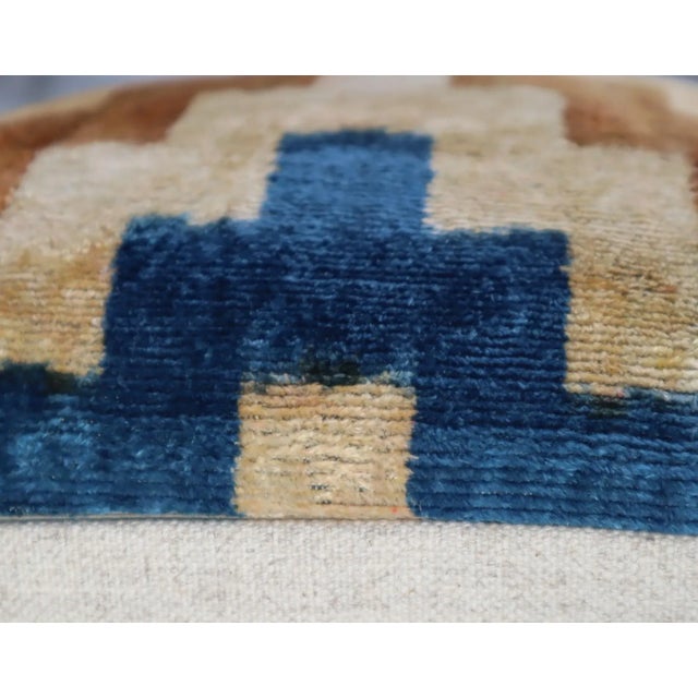 Canvello Geomatic Blue Brown Handmade Velvet Throw Pillow & Down Insert For Sale - Image 4 of 7