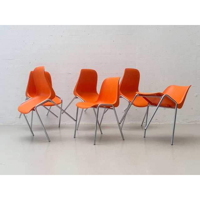Orange Stacking Chairs Europa by Helmut Starke for Embru, 1970s For Sale - Image 4 of 15