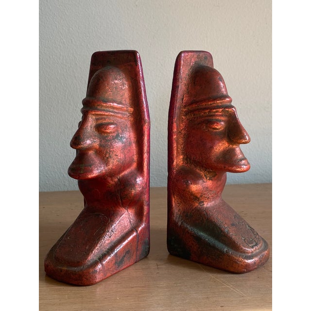 Mid-Century Modern Mayan-Inspired Solid Cast Copper Bookends - a Pair For Sale - Image 4 of 10
