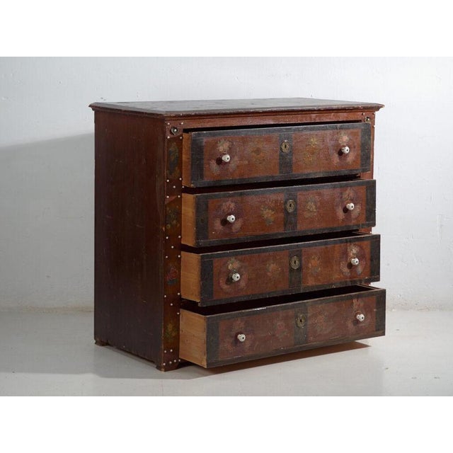 Antique Painted Folk Chest of Drawers in Wood, Austria, 1900 For Sale - Image 4 of 11