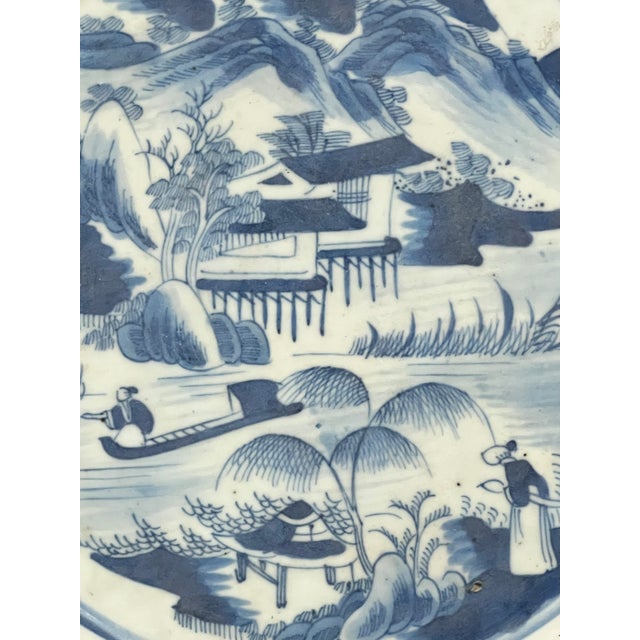 Ceramic Latre 20th Century Chinese Art Porcelain Blue and White Plate Mountain Scenery Design For Sale - Image 7 of 11