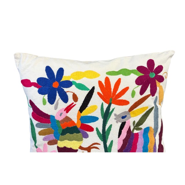 Mexican Mexican Otomi Textile Hand Embroidery Pillow 16" W For Sale - Image 3 of 9