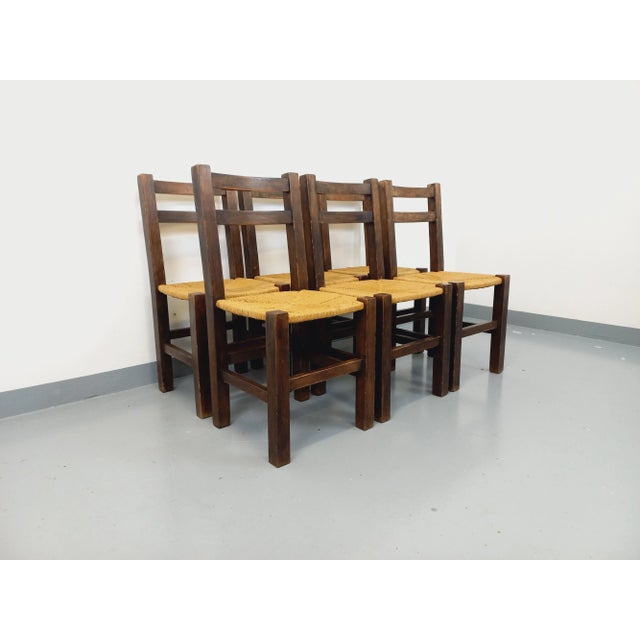 Vintage Brutalist Chairs in Oak and Straw, 1960s, Set of 6 For Sale - Image 11 of 18