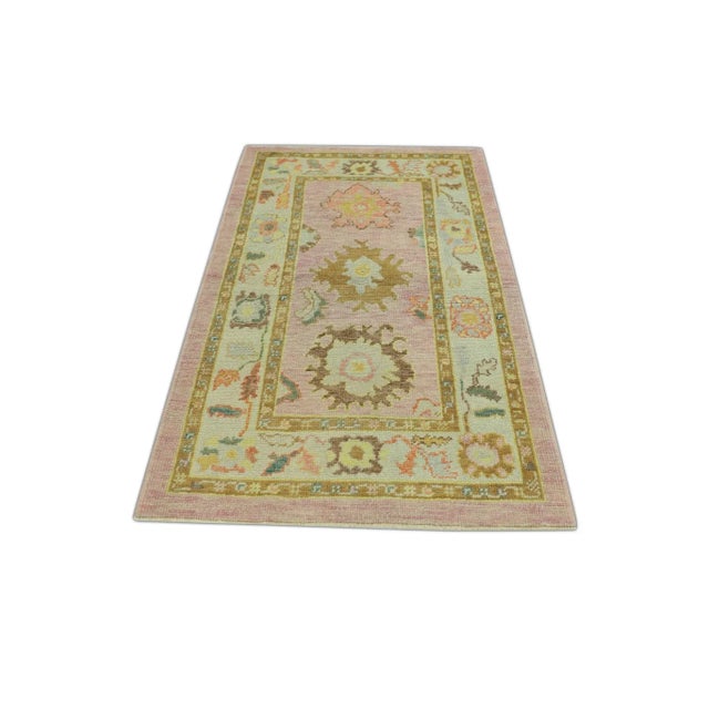 Early 21st Century Pink Multicolor Handwoven Turkish Oushak Rug 3'4" X 5'1" For Sale - Image 5 of 5