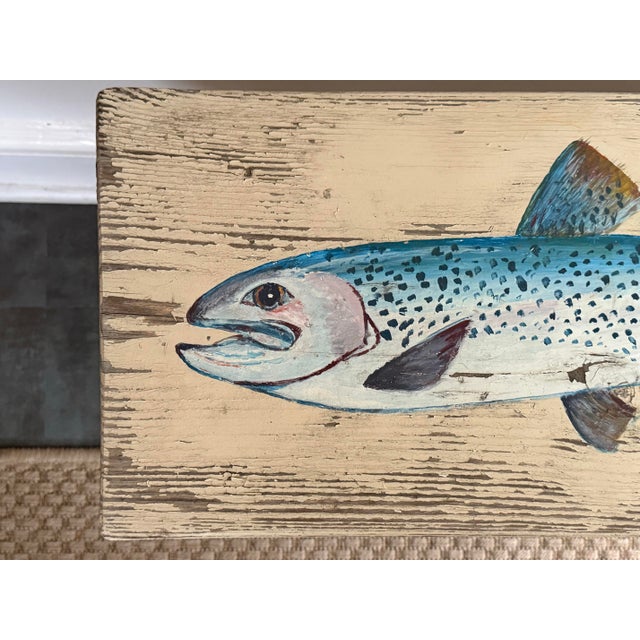 Rustic 1980s Rustic Folk Art Hand Painted Fish Small Table For Sale - Image 3 of 10